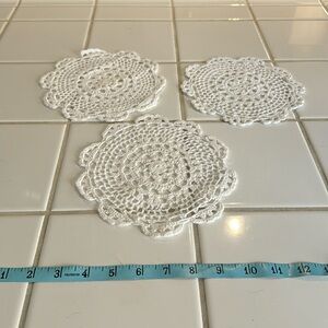 Hand made crochet doilies set of 3 white 7.5”